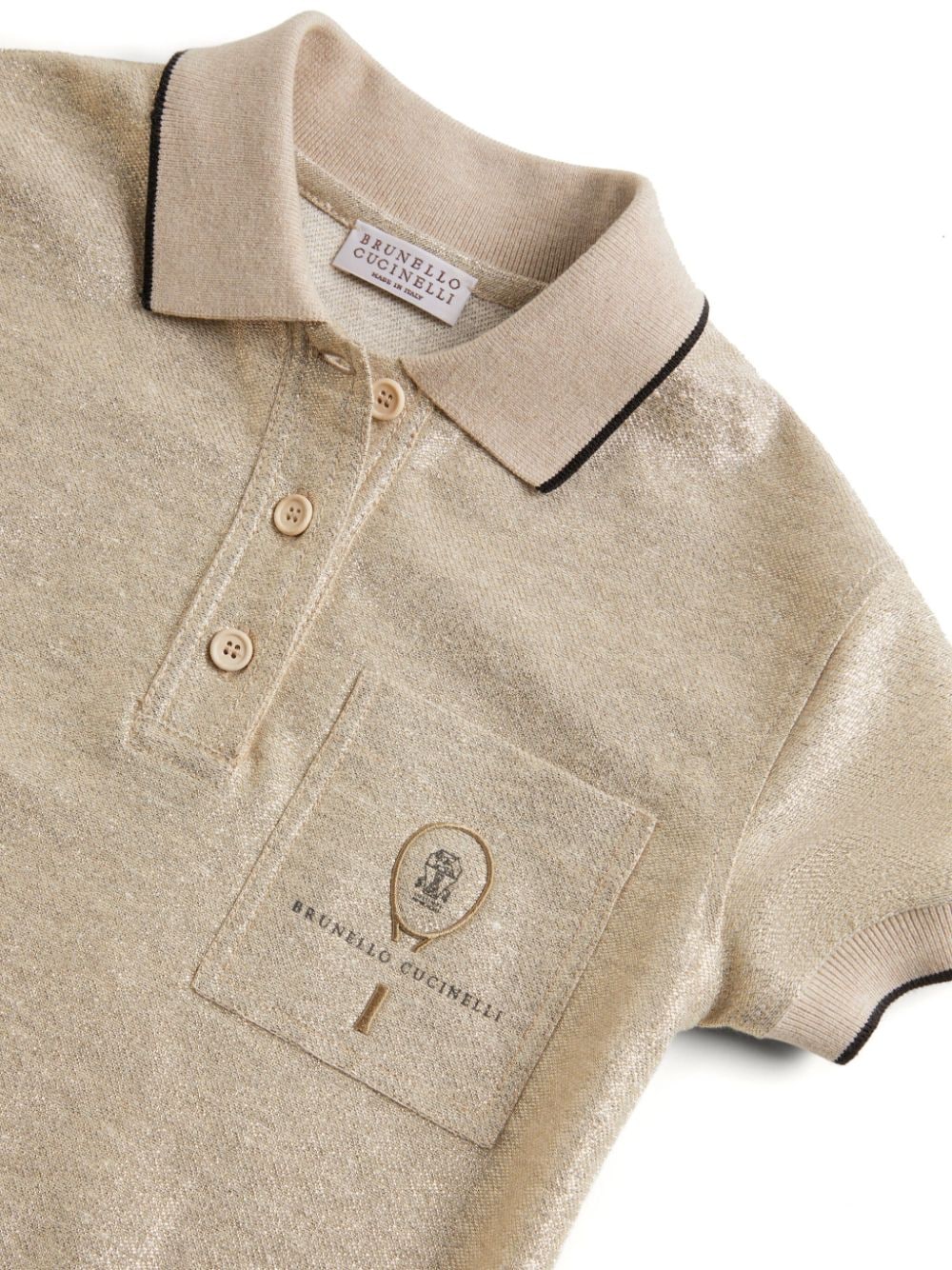 Brunello Cucinelli Kids Jurk met knoopsluiting en geborduurd logo Goud