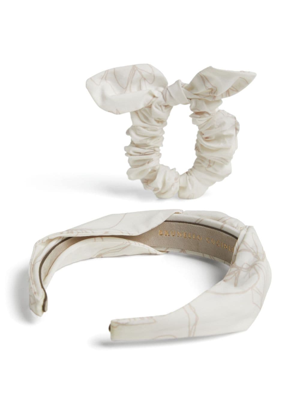 Shop Brunello Cucinelli Abstract-print Cotton Headband Set In Neutrals
