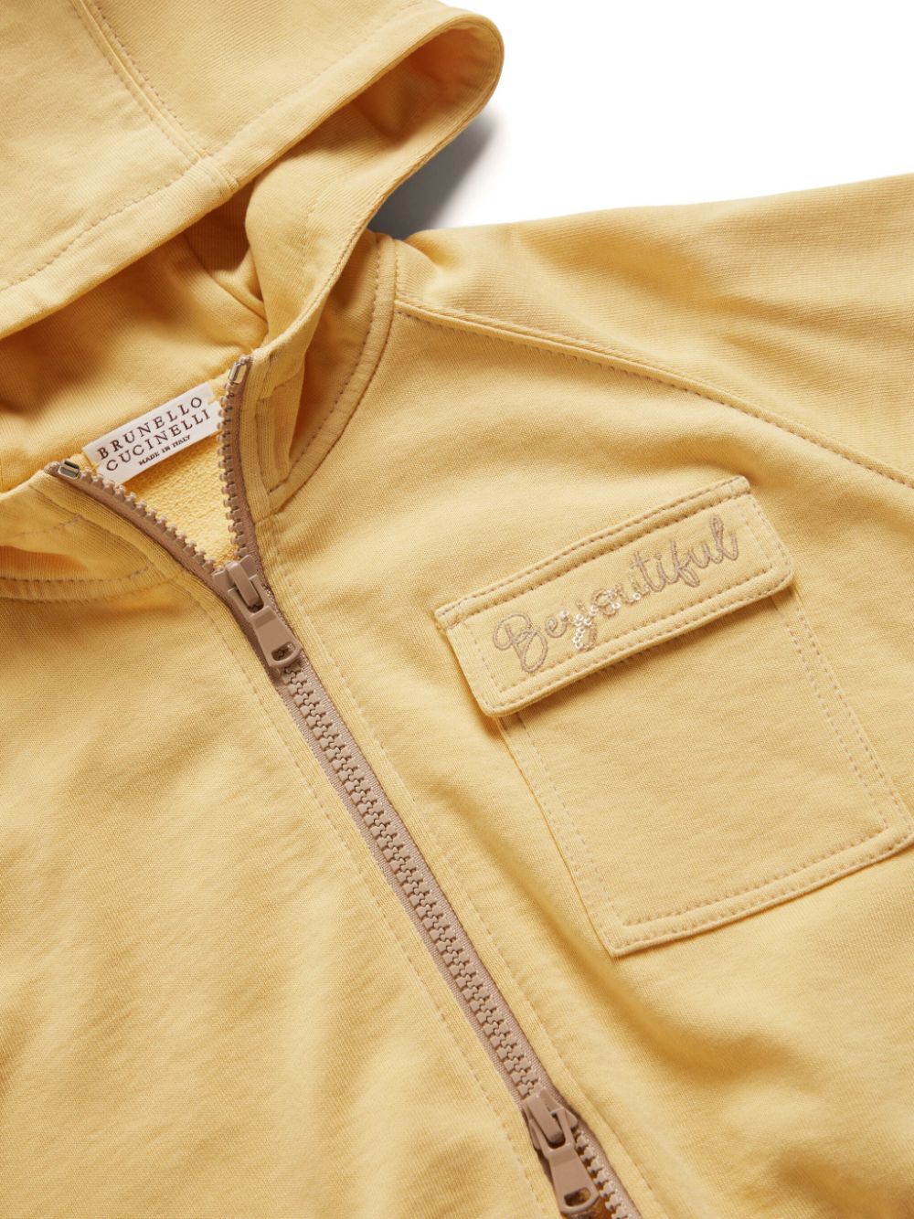 Shop Brunello Cucinelli Logo-embroidered Cotton Hoodie In Yellow