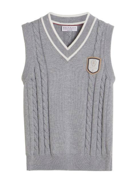 Brunello Cucinelli Kids logo-appliqué cable-knit vest