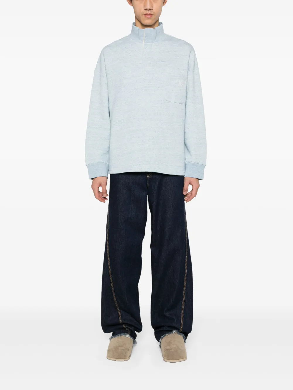 Shop Loewe Anagram-embroidered Cotton Sweathsirt In Blue