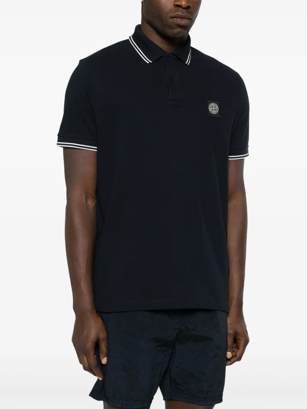 Shop Stone Island Piqué Cotton Polo Shirt In Blue