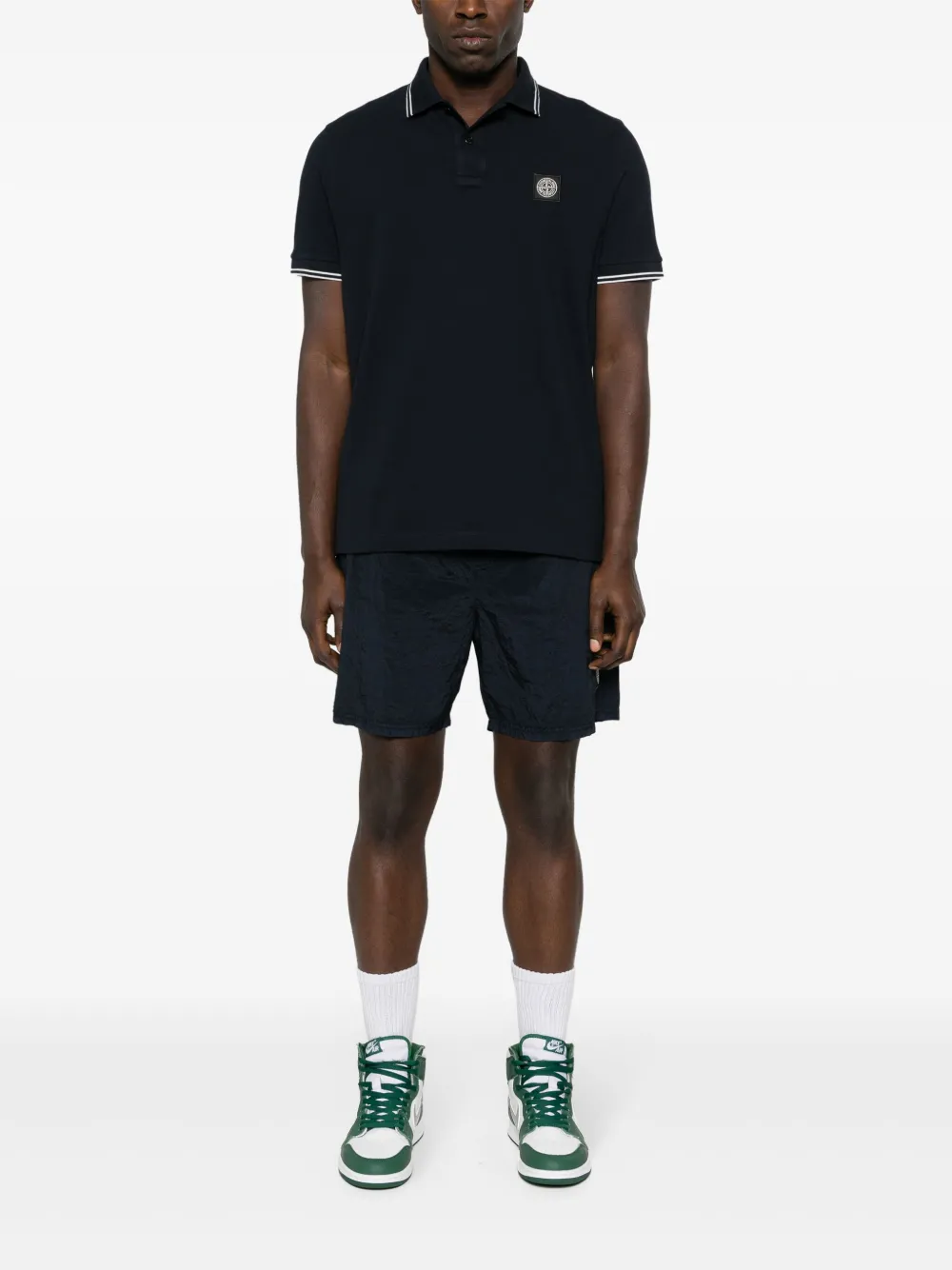 Shop Stone Island Piqué Cotton Polo Shirt In Blue