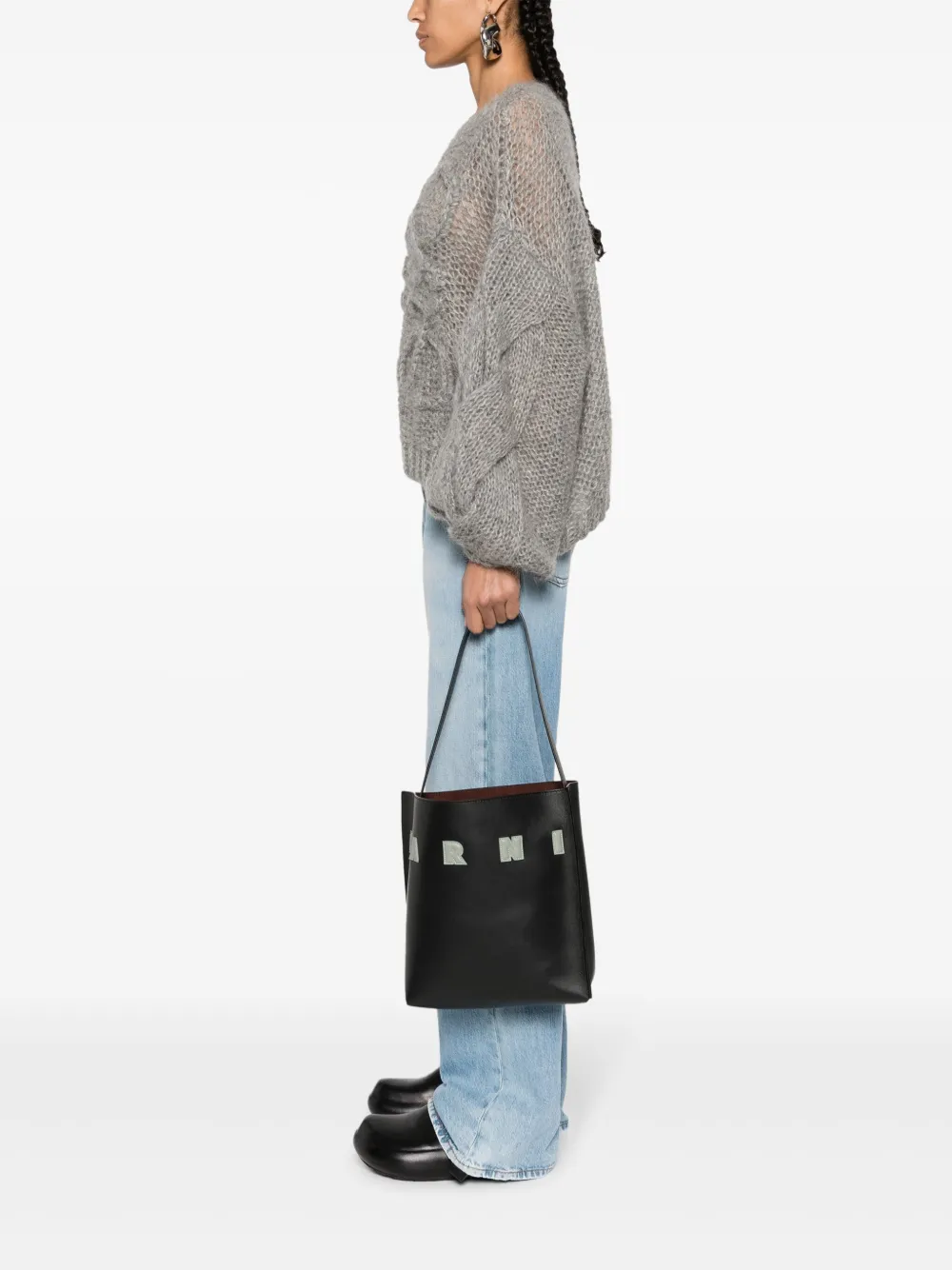 Marni Schoudertas met logo-applicatie Zwart