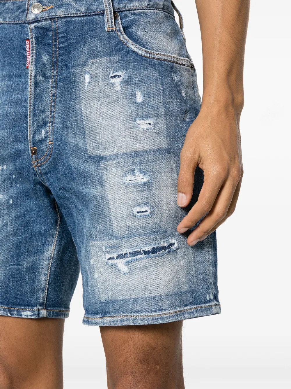 Shop Dsquared2 Distressed Denim Shorts In Blue