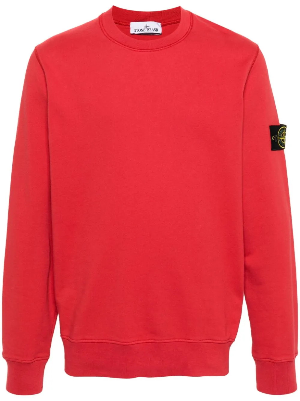 Stone Island Logo Patch Crewneck Knitted Jumper In Red