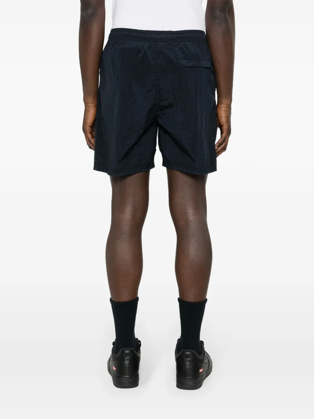 Shop Stone Island Compass Crinkled Shorts In Blue