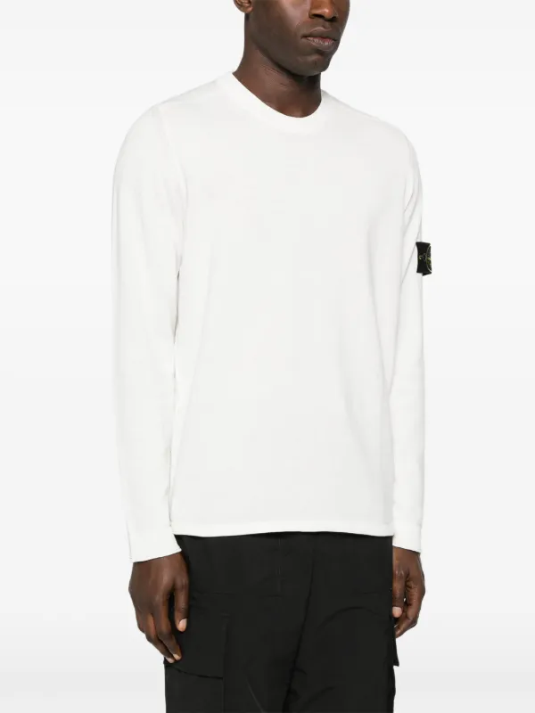 STONE  ホワイト クルーネック スウェット Stone Island コンパスアップリケ スウェットシャツ | ホワイト