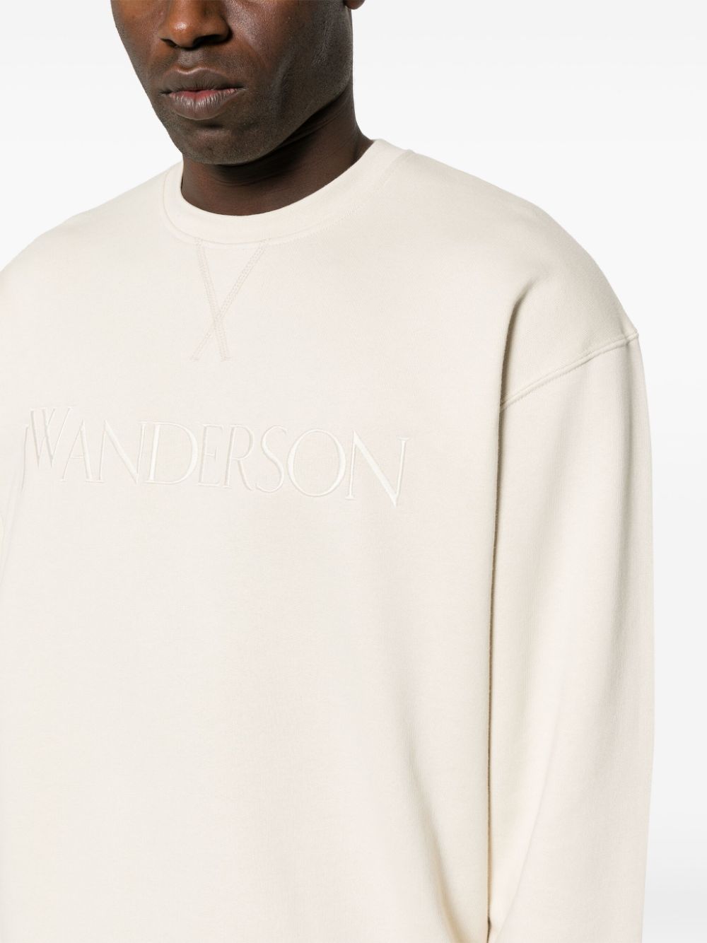 Shop Jw Anderson Logo-embroidered Cotton Sweatshirt In Neutrals
