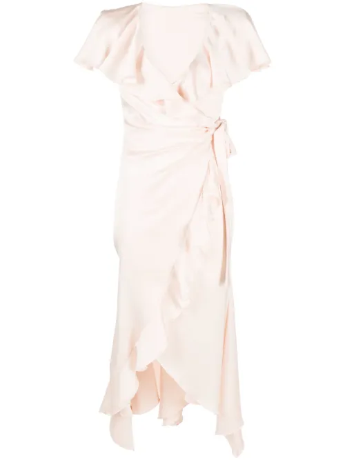 Robe portefeuille volantée en satin - Philosophy Di Lorenzo Serafini - Modalova