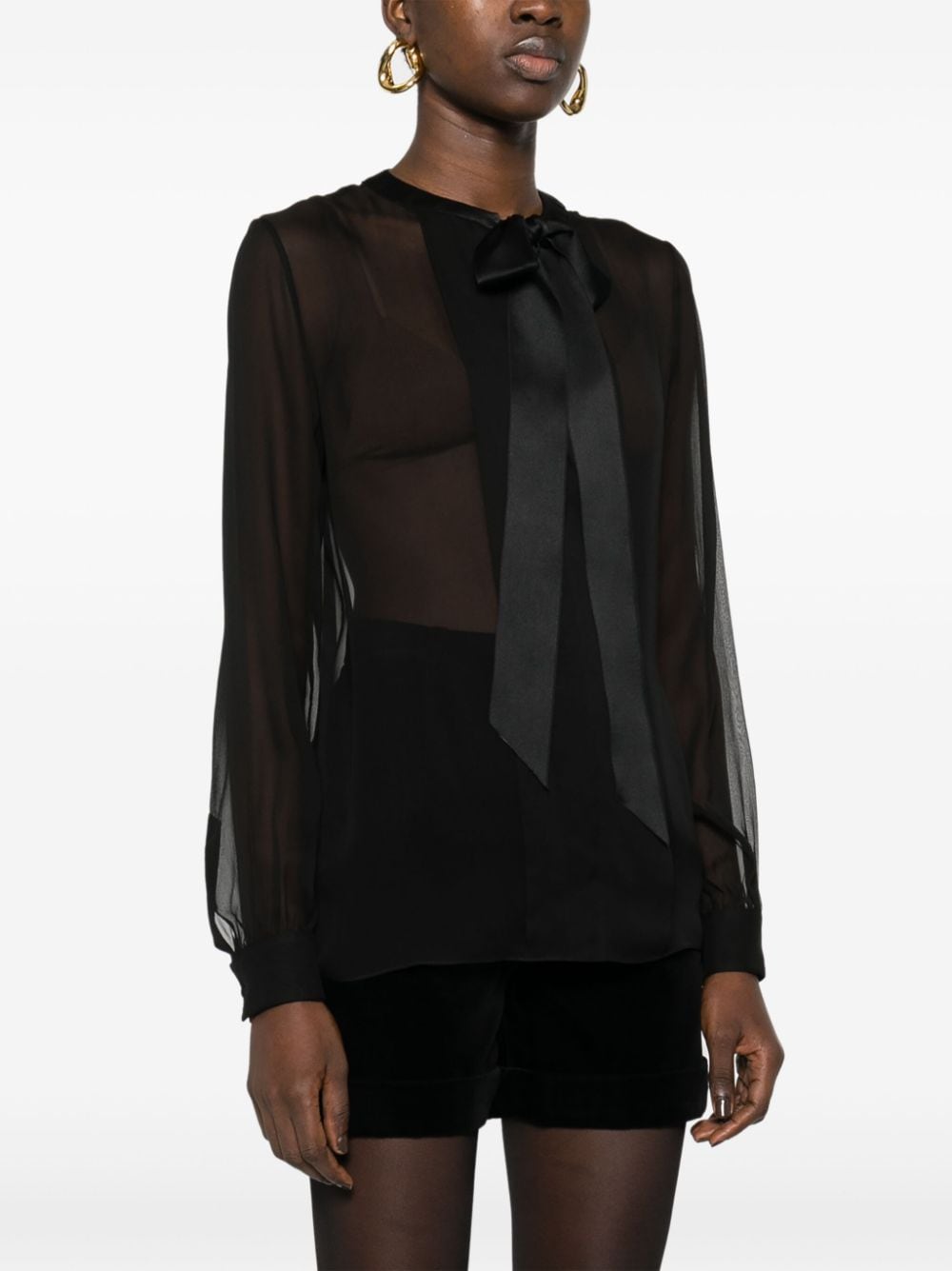 Shop Saint Laurent Semi-sheer Silk Shirt In Black