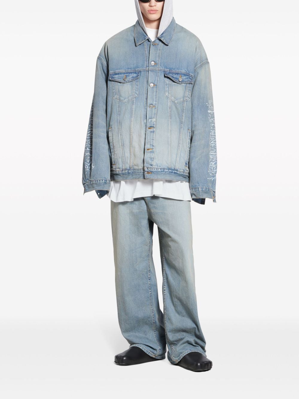 Shop Balenciaga Diy Metal Outline Hooded Jacket In Blau