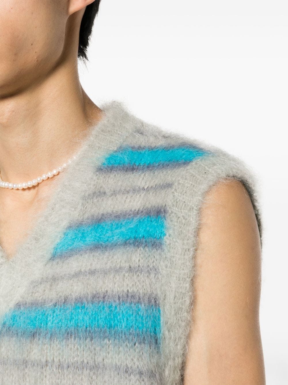 Shop Marni Striped-pattern Knitted Vest In Blue