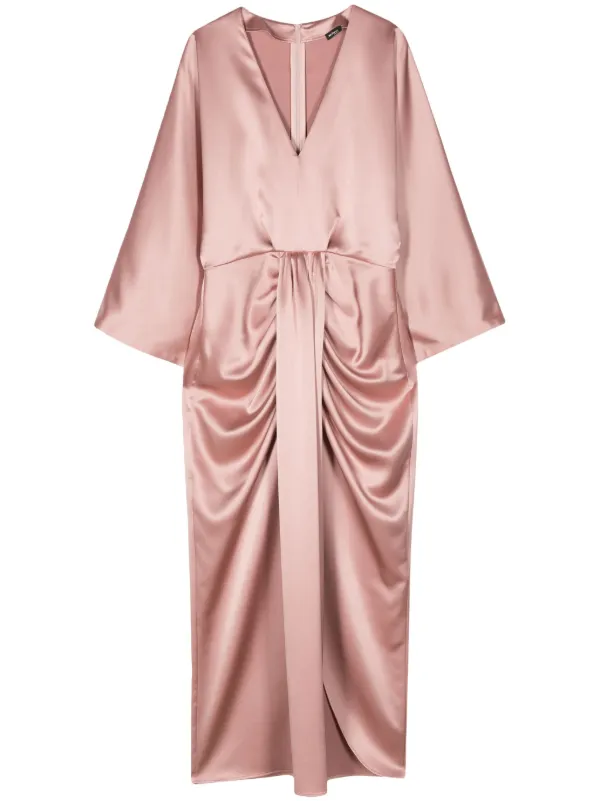 Kiton V-neck Satin-finish Dress in Pink