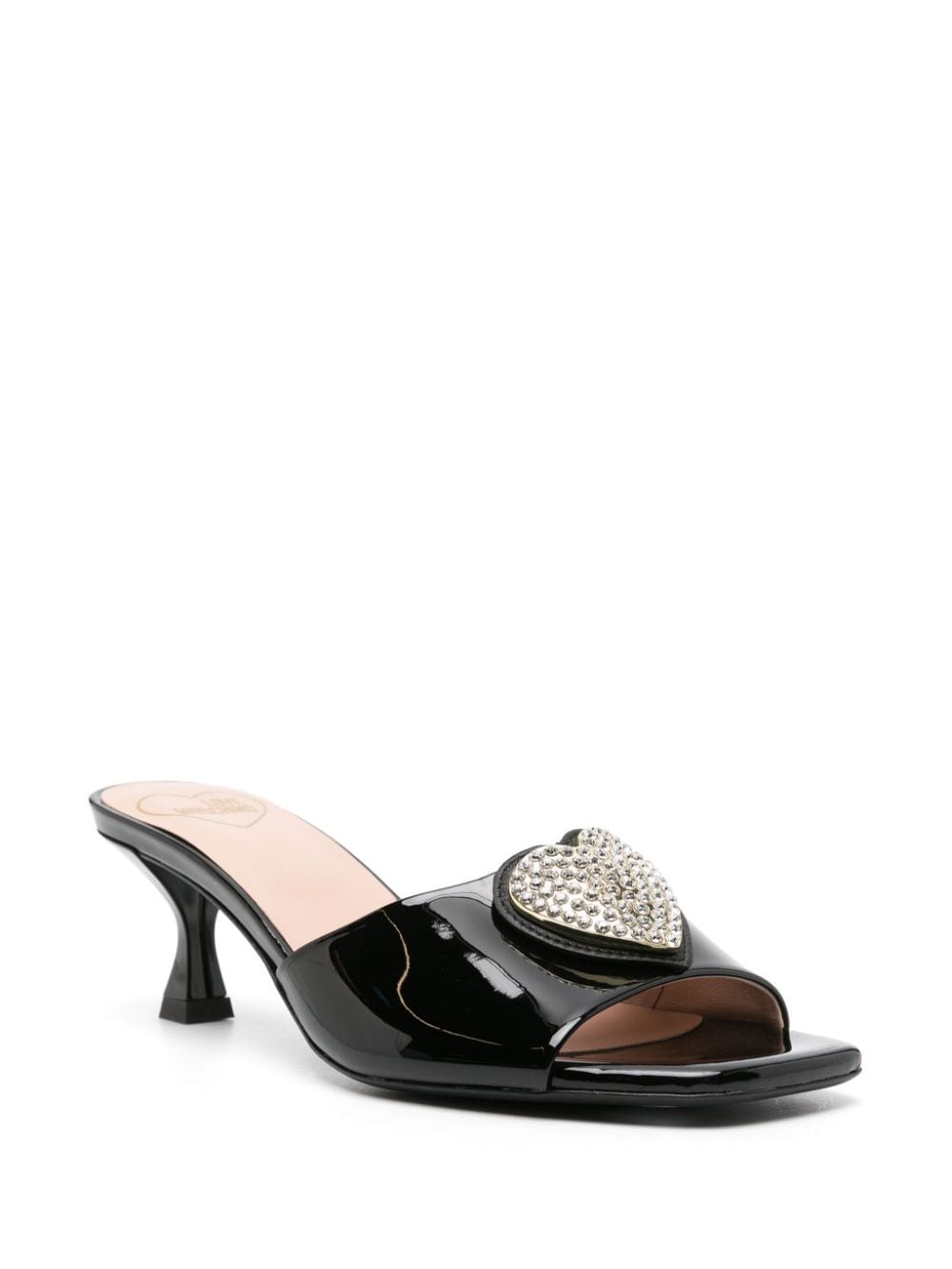 Shop Love Moschino Patent-leather Open-toe Mules In Black