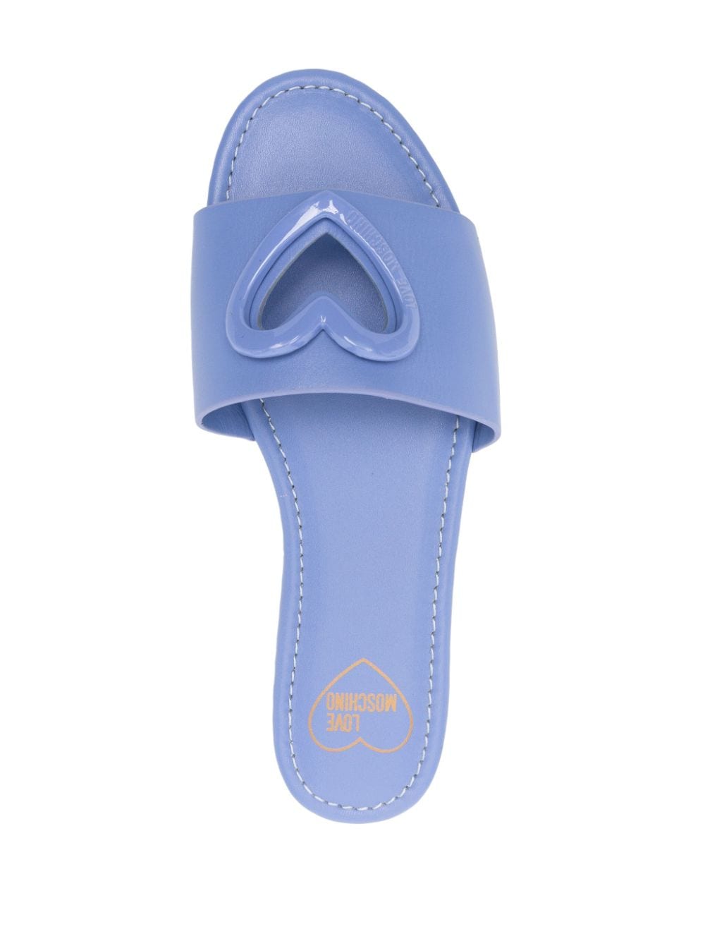 Shop Love Moschino Heart-plaque Leather Slides In Blue