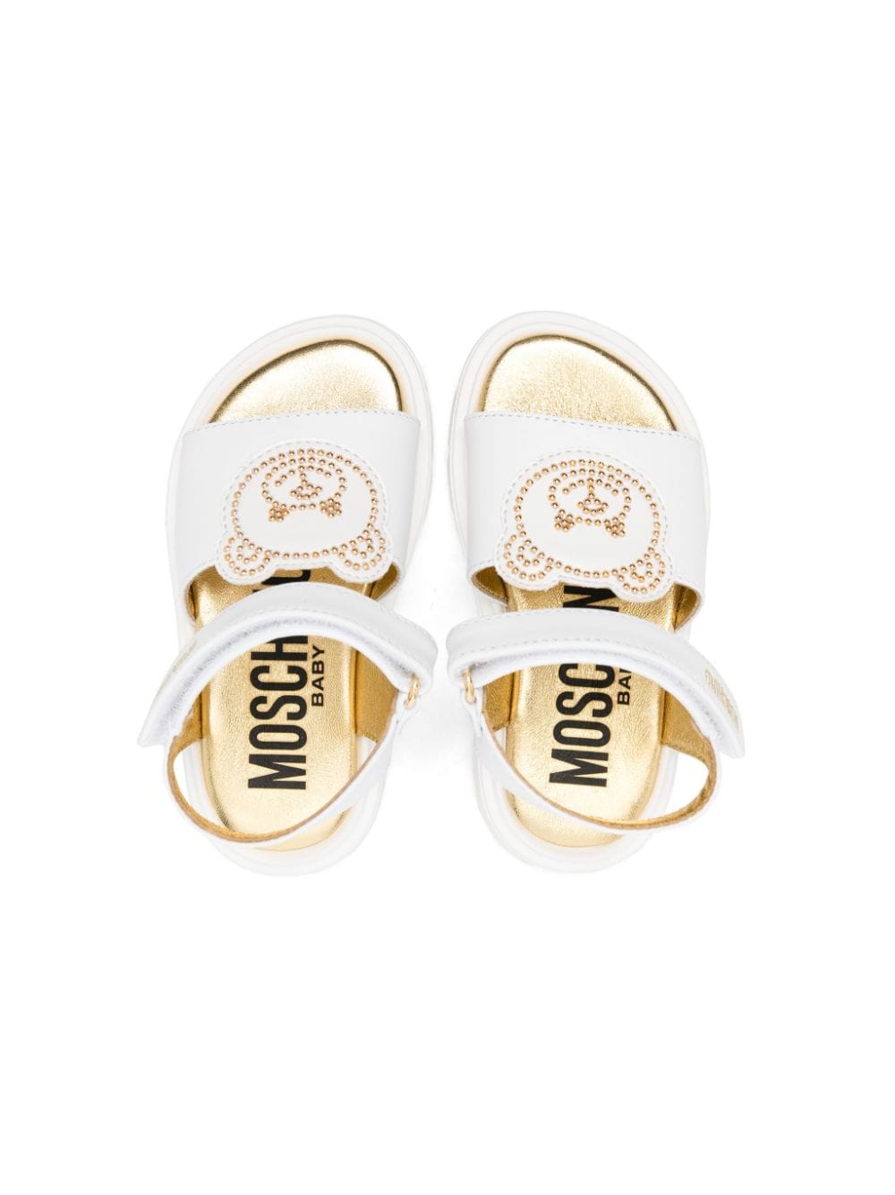 Shop Moschino Teddy Bear Leather Sandals In White