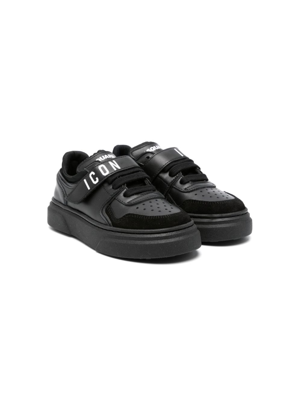 Dsquared2 Kids' Logo-print Panelled Leather Sneakers In Black