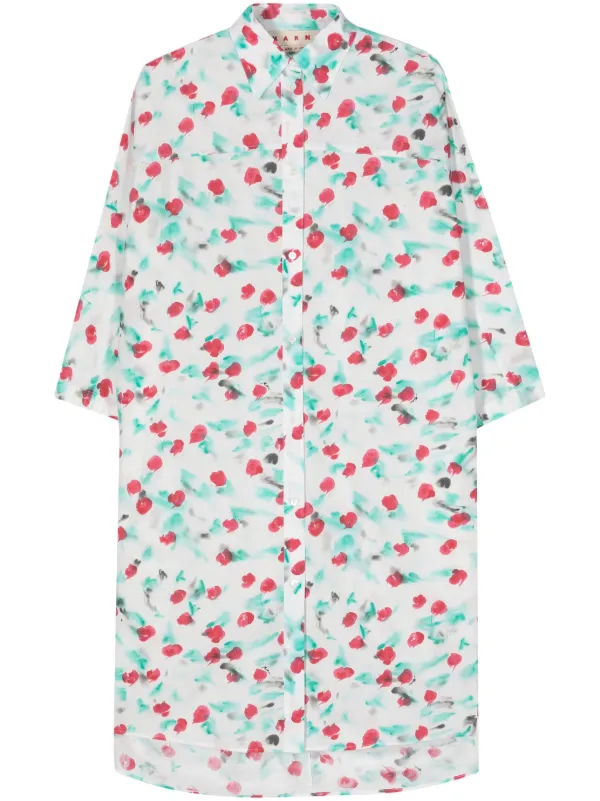 Marni Reverie-print Cotton Shirtdress in White