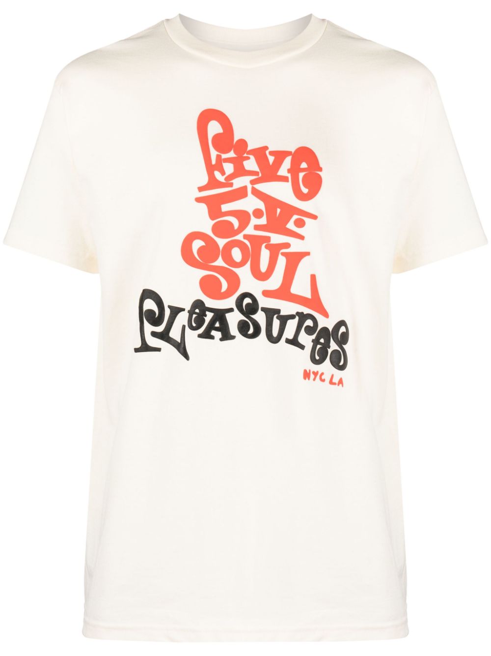 Pleasures x Triple 5 Soul Five 5 V katoenen T-shirt Beige