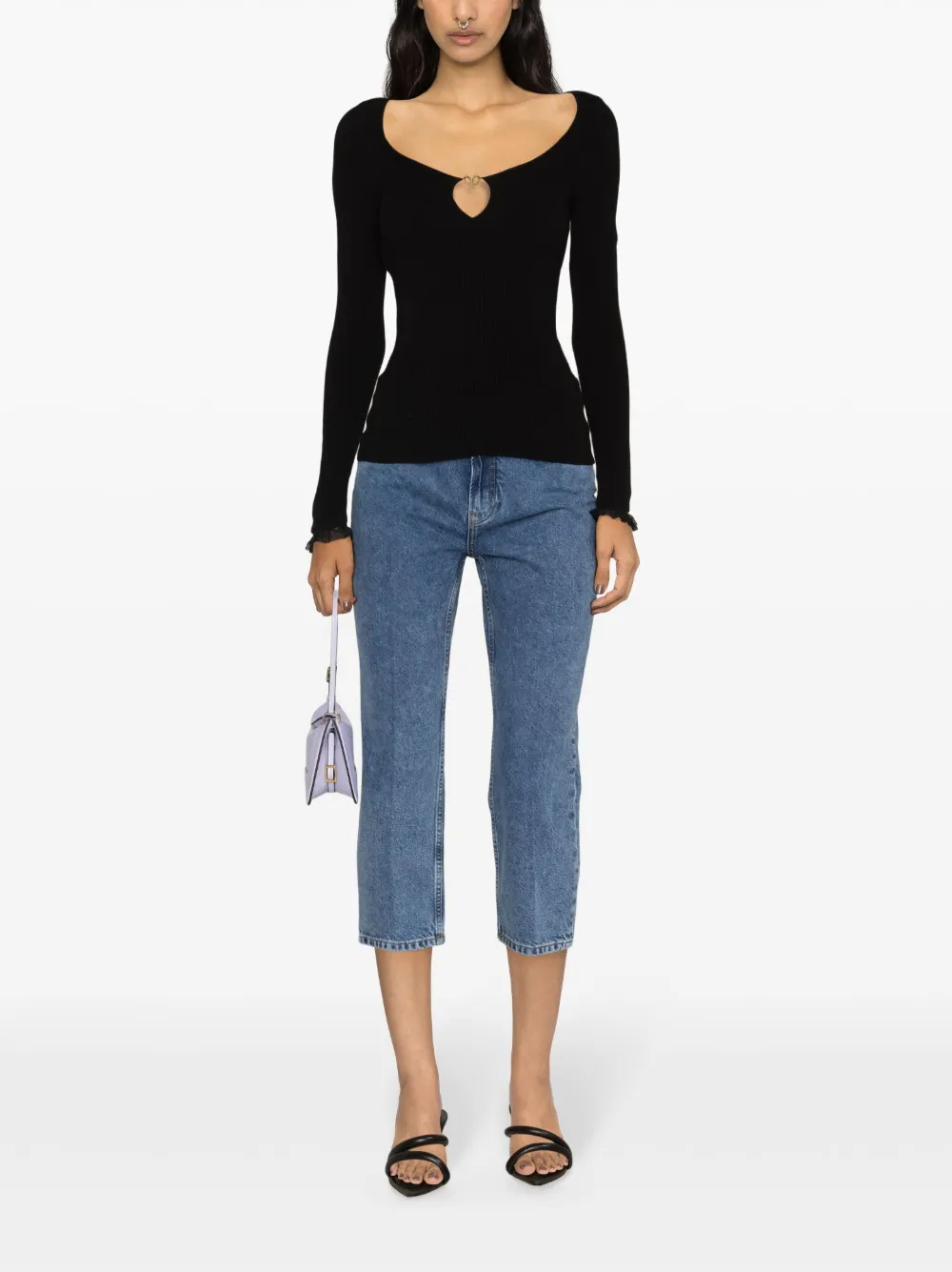 Shop Philosophy Di Lorenzo Serafini Logo-plaque Ribbed-knit Top In Schwarz