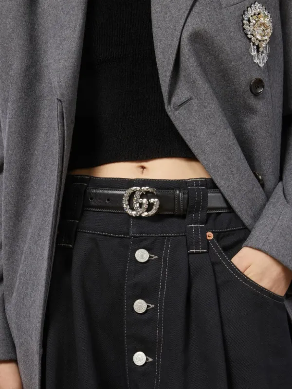 GUCCI クリスタルバックル ブラックベルト Gucci GG クリスタル ベルト | ブラック | FARFETCH JP