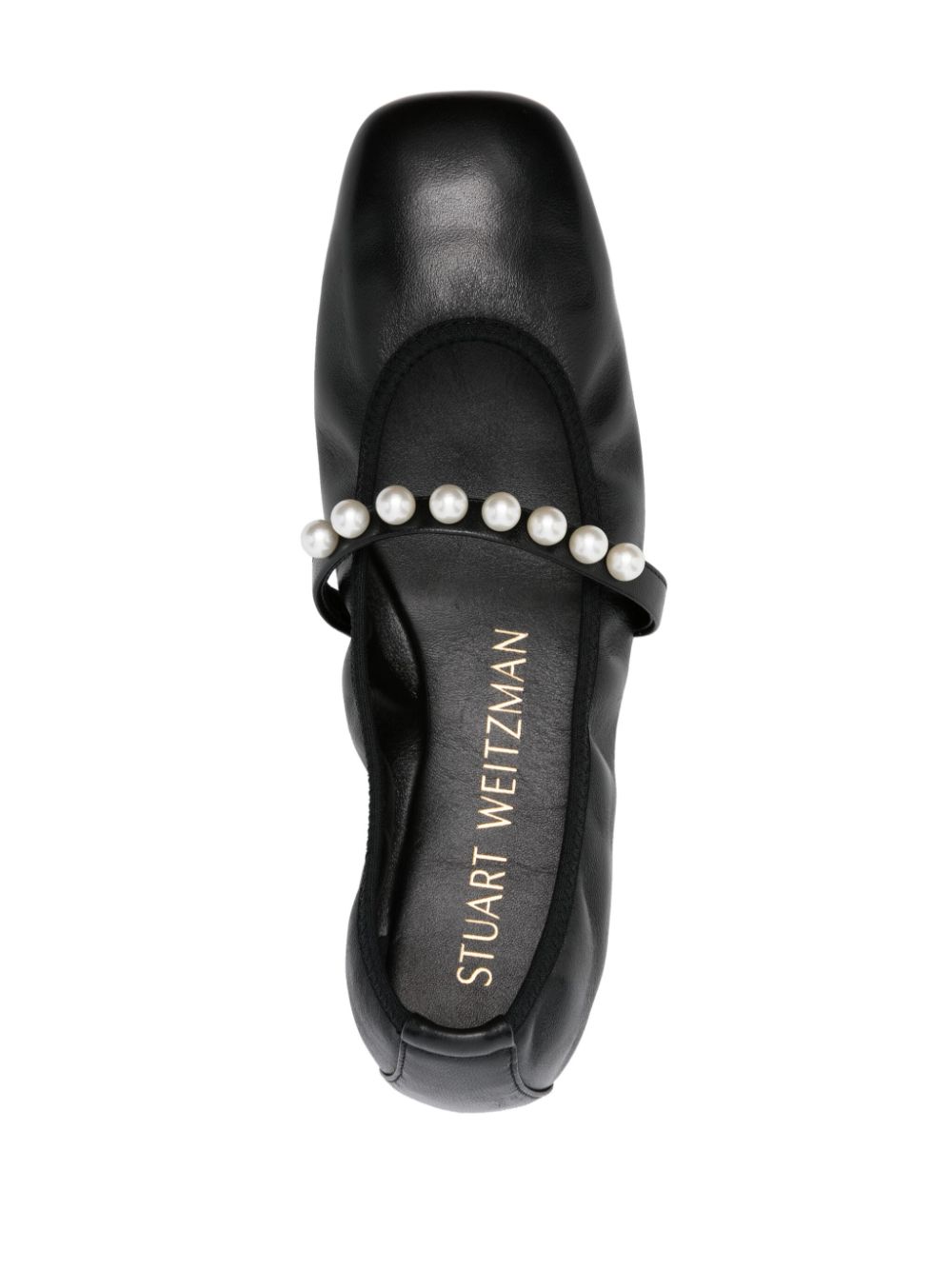Shop Stuart Weitzman Goldie Pearl-embellished Ballerina Flats In Black
