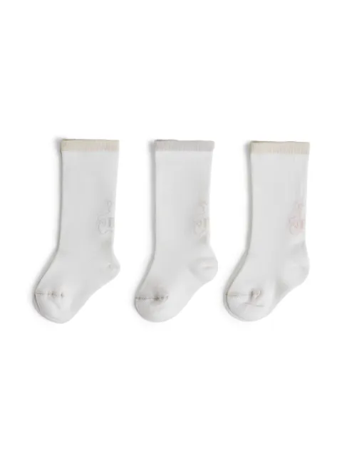 Brunello Cucinelli Kids juego de tres calcetines tejidos con logo en intarsia