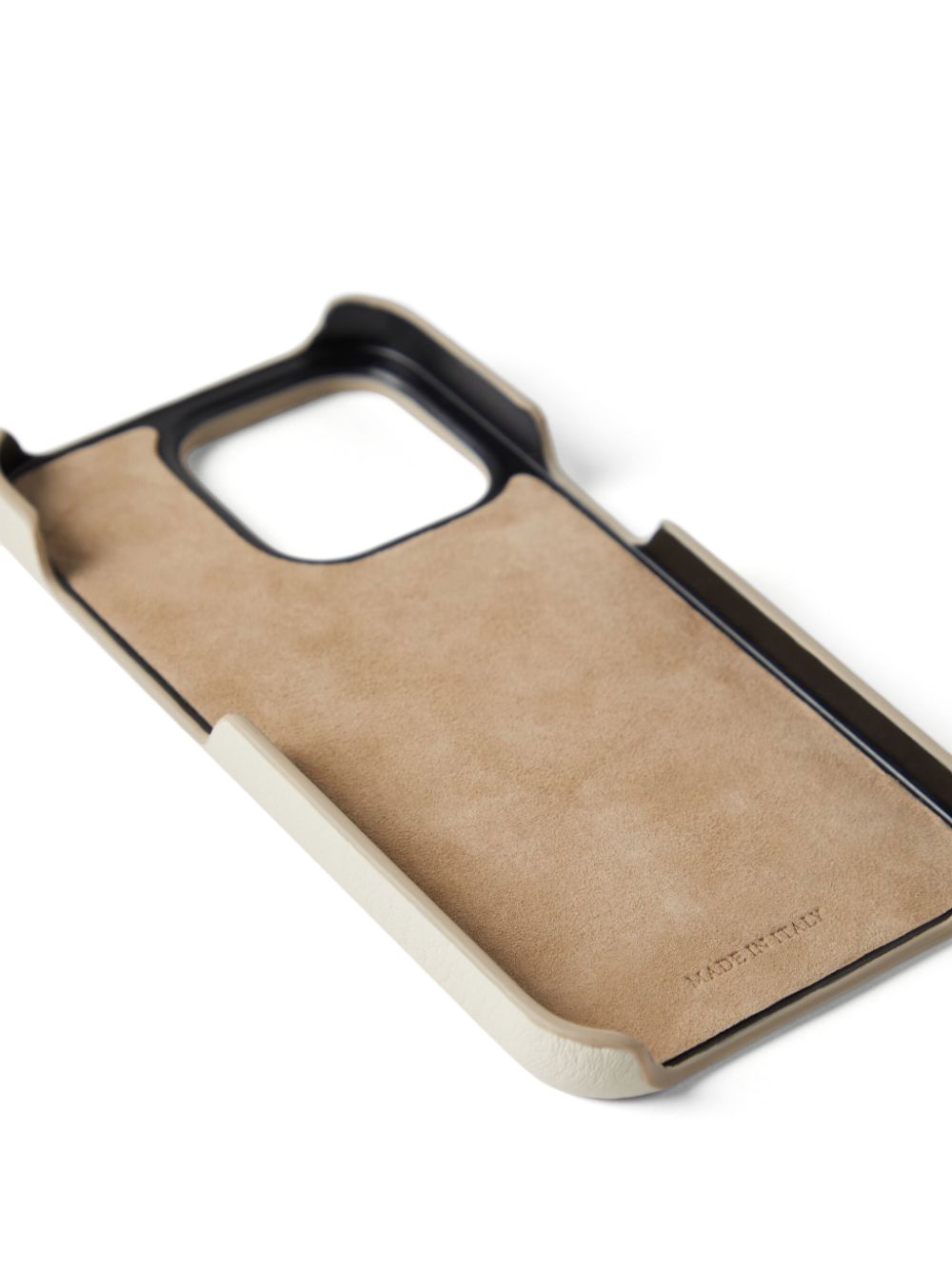 Shop Brunello Cucinelli Logo-debossed Leather Phone Cover In Neutrals