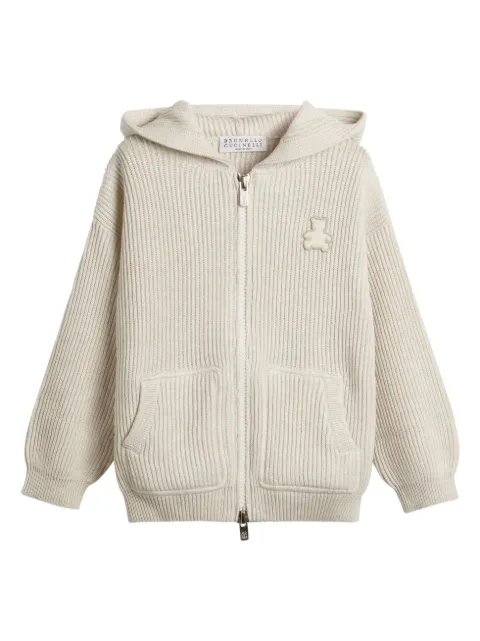 Brunello Cucinelli Kids هودي بسحاب وحياكة مضلعة