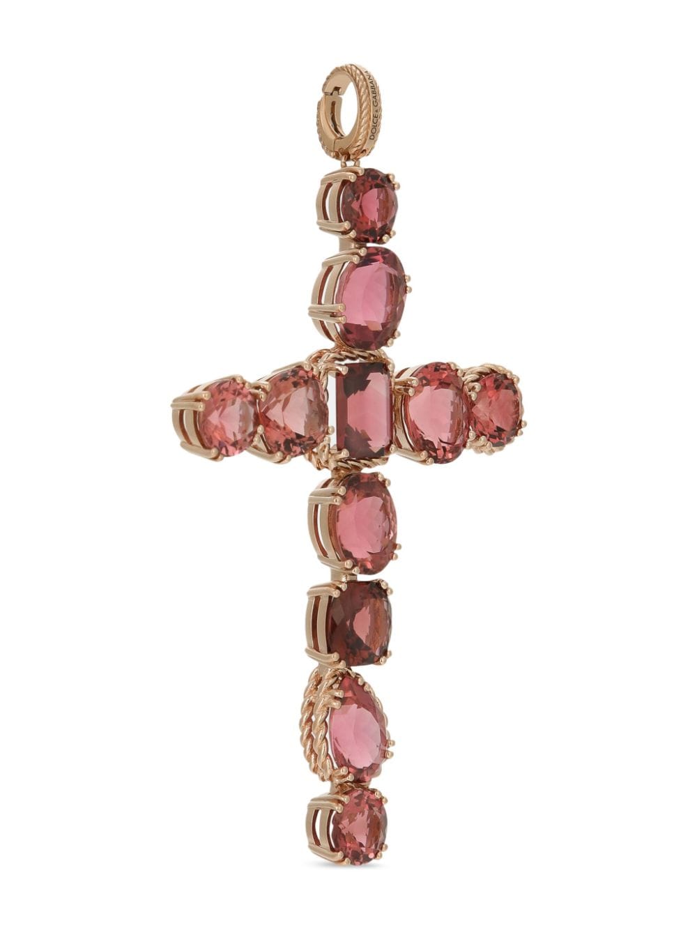 Shop Dolce & Gabbana 18kt Red Gold Anna Tourmaline Cross Pendant