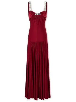 【Rabanne】ストライプメタリックニット maxiドレス Striped metallic knit maxi dress in metallic - Rabanne
