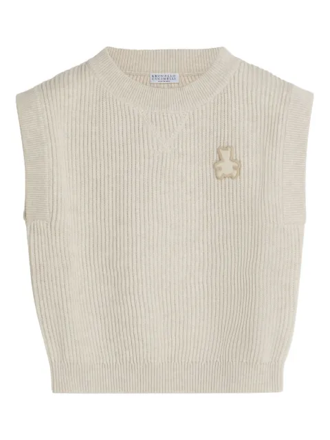 Brunello Cucinelli Kids Bernie-appliqué cotton knitted top