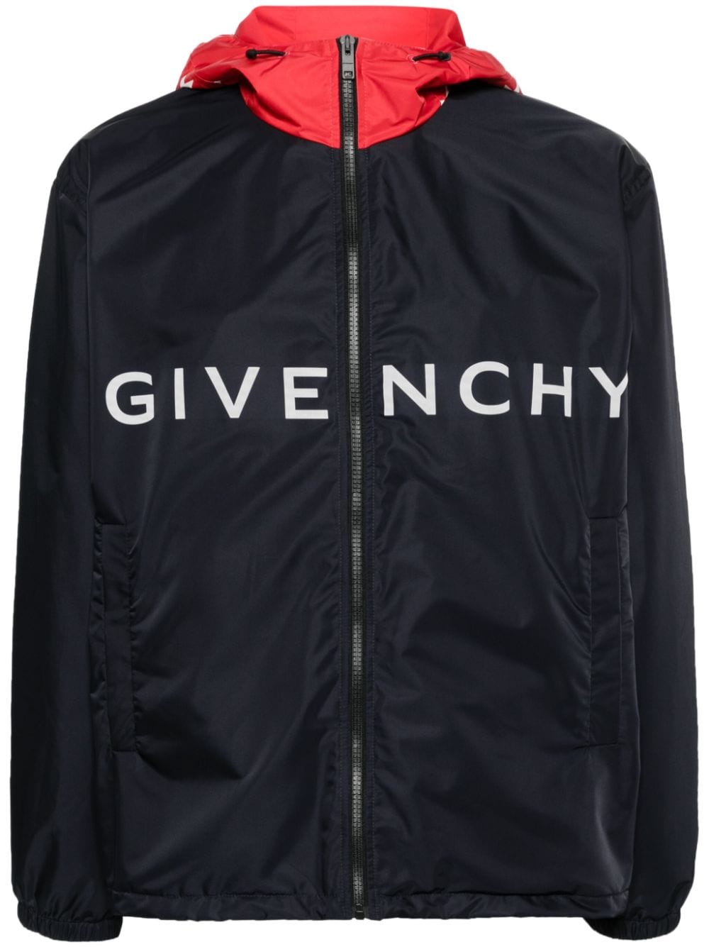 Shop Givenchy Logo-print Hooded Jacket In Blue