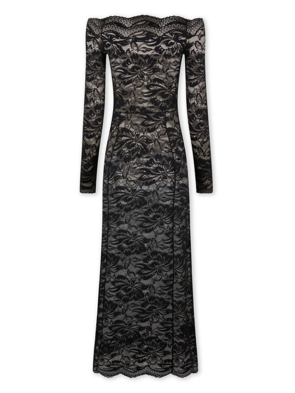 Shop Rabanne Floral-lace Bardot-collar Dress In Black