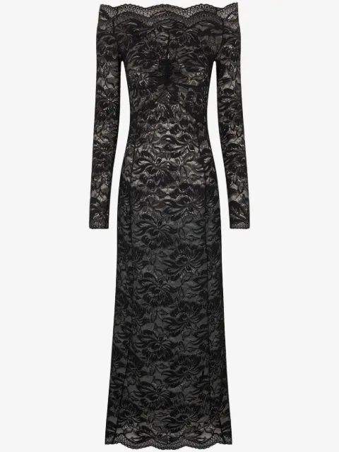 Rabanne floral-lace bardot-collar dress
