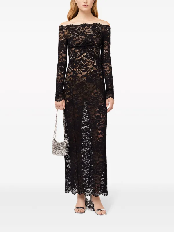 Rabanne floral-lace bardot-collar Dress | Black | FARFETCH JO