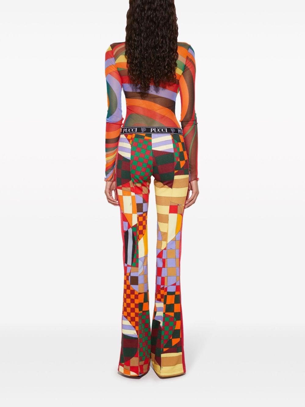 Shop Pucci Giardino-print Logo-waistband Trousers In Orange