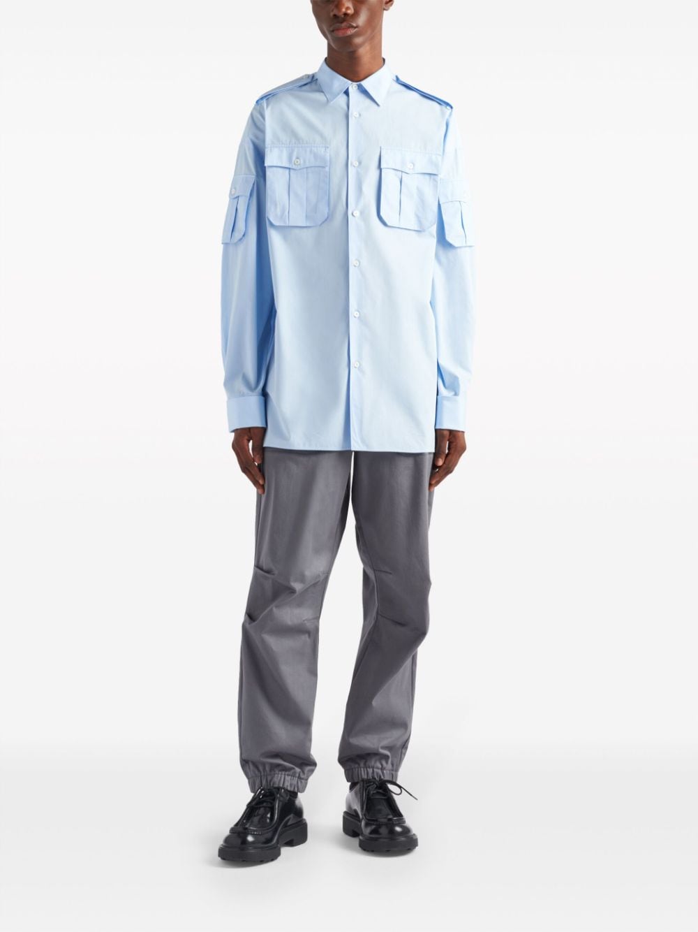 Shop Prada Triangle-logo Cotton Shirt In Blue