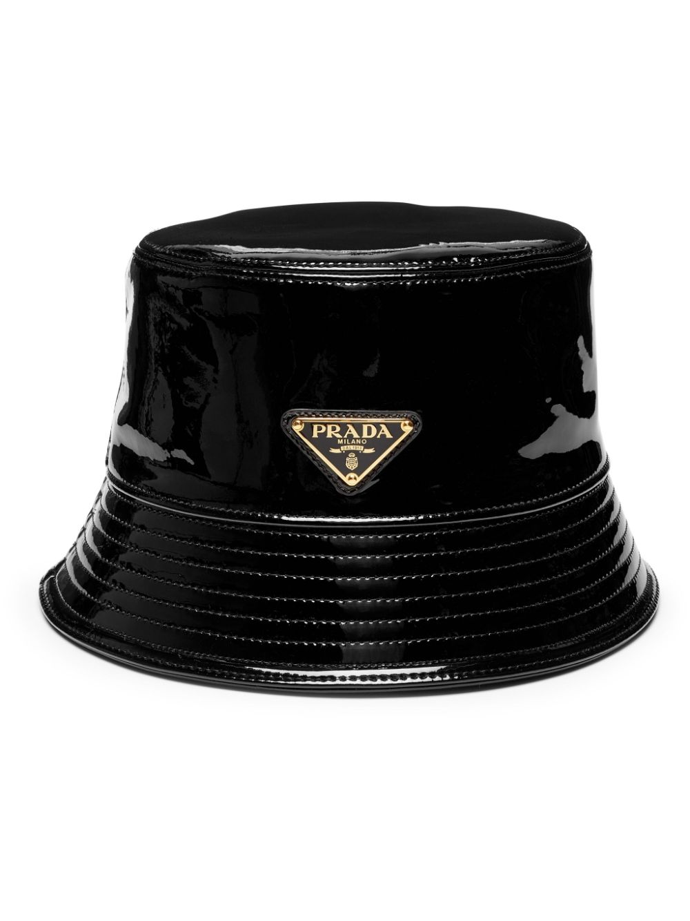 Prada Triangle-logo Leather Bucket Hat In Black