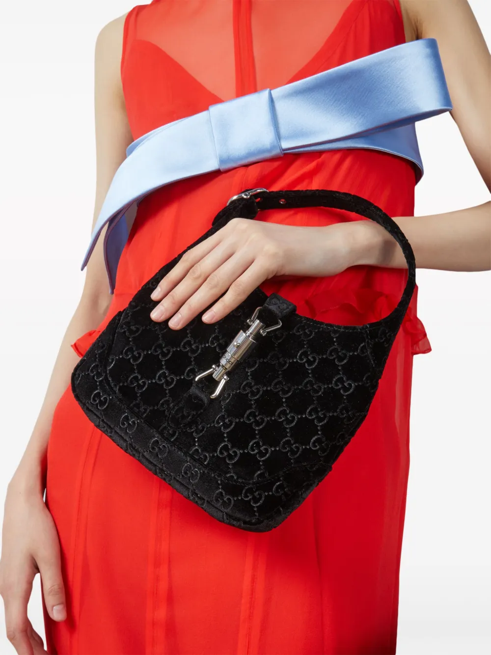Gucci Jackie 1961 kleine fluwelen schoudertas - Zwart
