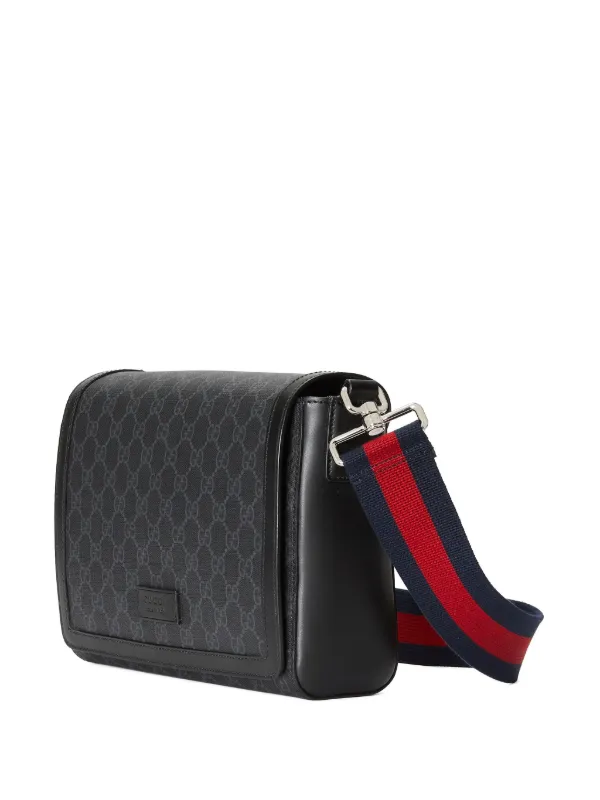 Black gg supreme flap messenger bag discount