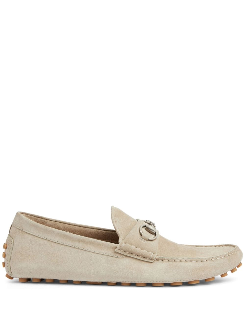 Shop Gucci Horsebit-detail Suede Loafers In Neutrals