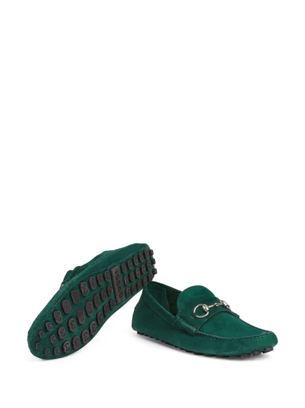 Gucci Horsebit suede driving shoes men Rubber Suede Leather 6 Green