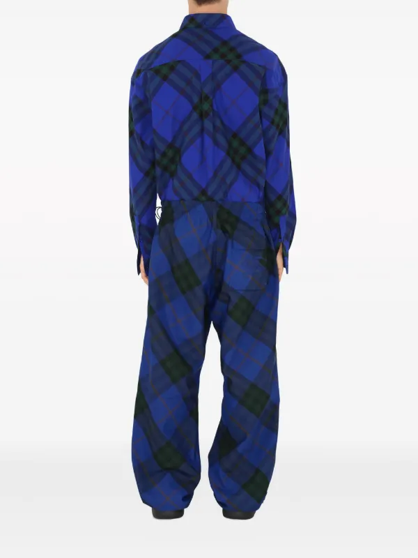 Burberry EKD-embroidered Checkered Twill Trousers | Blue