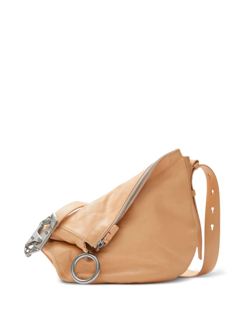 Shop Burberry Small Knight Leather Shoulder Bag In Neutrals