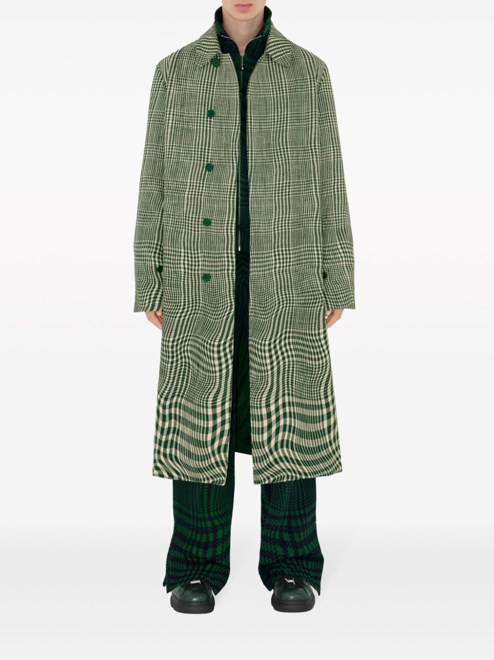 Shop Burberry Houndstooth-pattern Wide-leg Trousers In Green