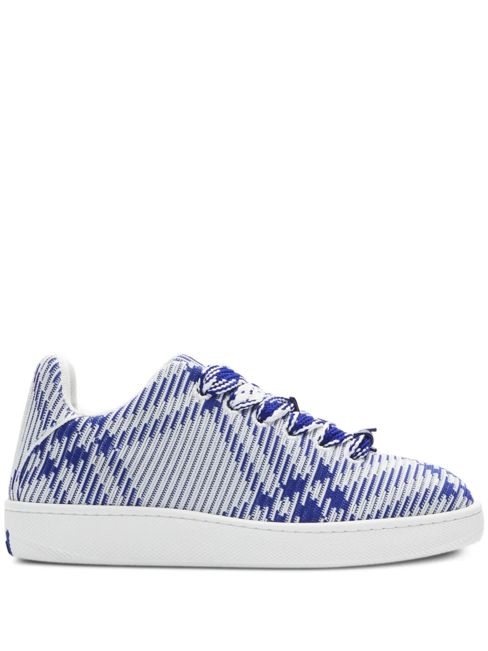 Shop Burberry Box Checked Leather Sneakers In Blue