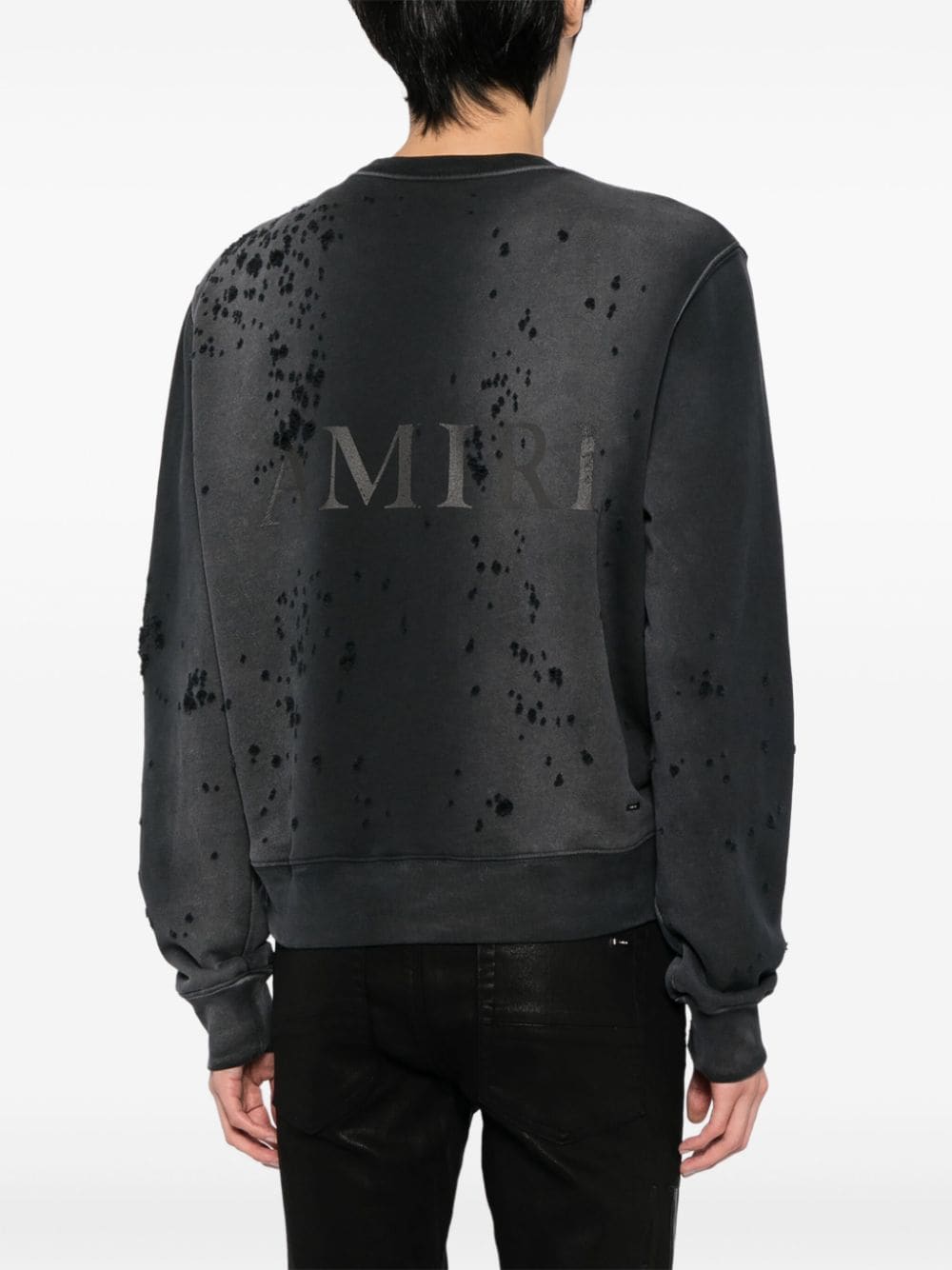 Shop Amiri Distressed-effect Cotton Sweatshirt In Grey