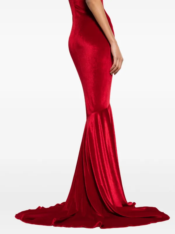 chinese dress ladies Fabulous Burgundy Long Velvet Off The Shoulder Mermaid Prom Dress with Ruffles